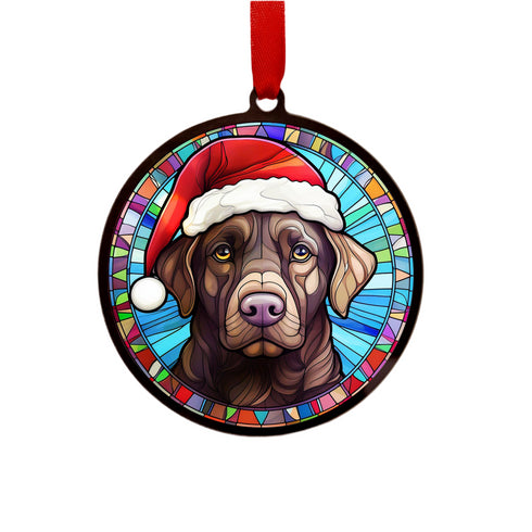 Labrador Chocolate in Santa Hat Suncatcher Decoration